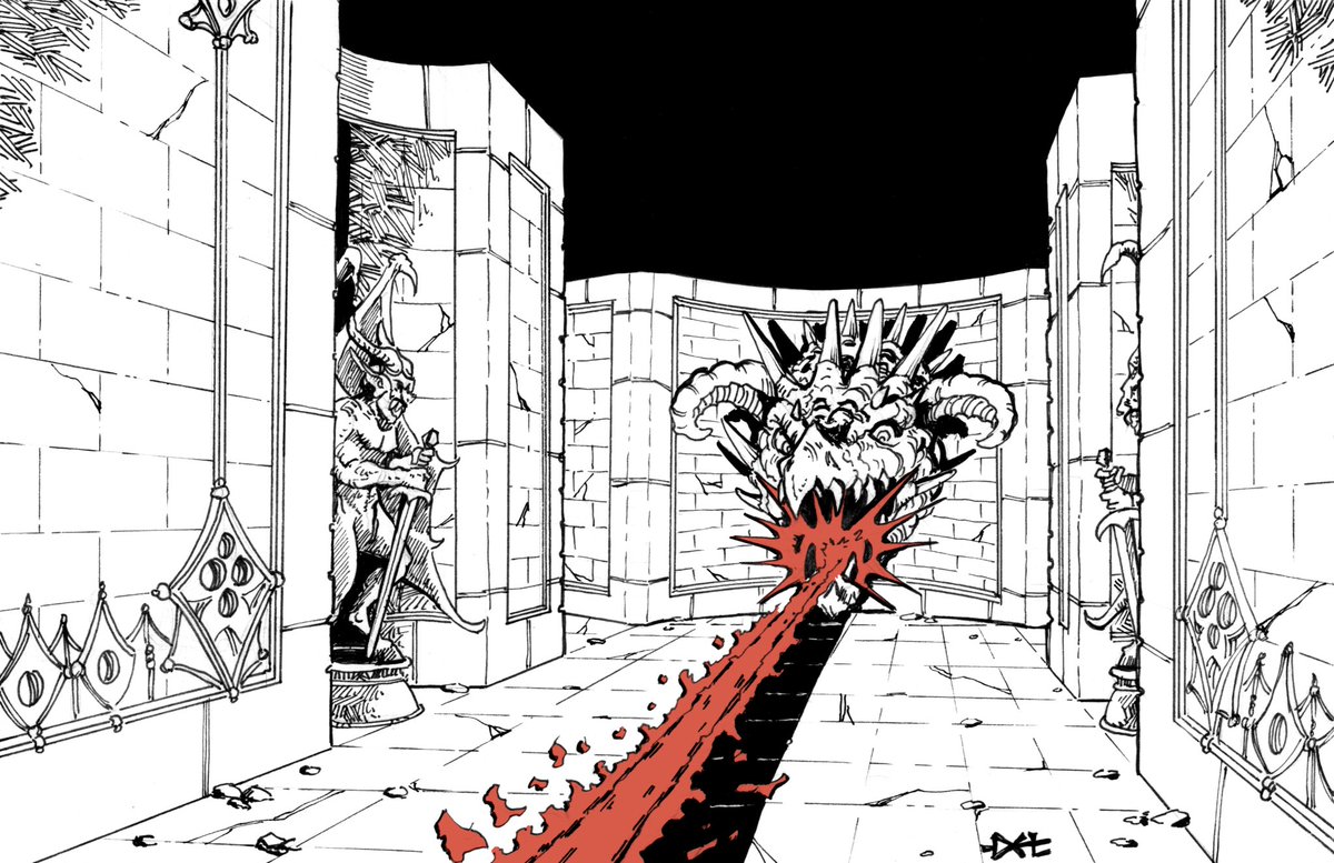 DelTeigeler's tweet photo. A few of the many pieces I did for Bolvverk Publishing. Unique in that Bart wanted touches of red in there, fun little project illustrating rooms of his dungeon. Check out Barts work here: https://t.co/Y0N1IobjJV #ttrpg #ttrpgart #ttrpgcommunity #art #inking https://t.co/XtSSefYJ1M