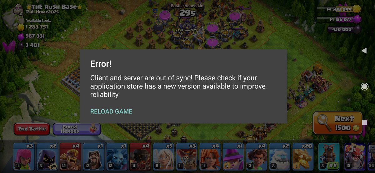 og_cod_joy's tweet photo. @ClashofClans After 1/2 attacks this thing popup on my screen.  Fix the issue https://t.co/DNDk4Jhesf