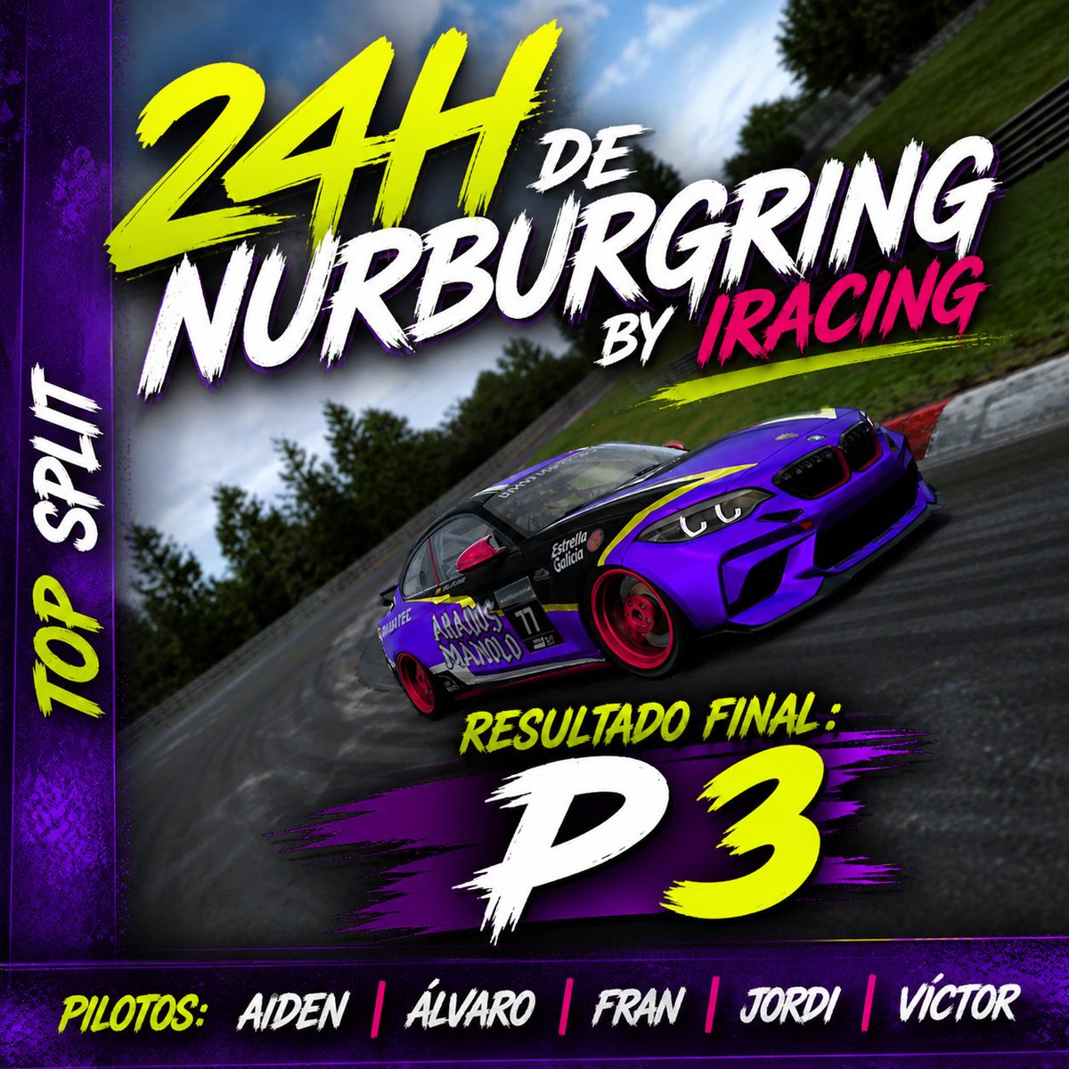 AradosManoloSRT's tweet photo. 🏁🏁🏁

Finalmente nos llevamos un P3 en un Top Split donde hubo de todo.

Carrera larga, un accidente mientras ibamos líderes destacados nos dejó lejos de cabeza. El equipo remó y volvimos arriba.

Un último accidente nos dejó p3, pero el esfuerzo de nuestros pilotos fue enorme https://t.co/37bJ1F6Gu3