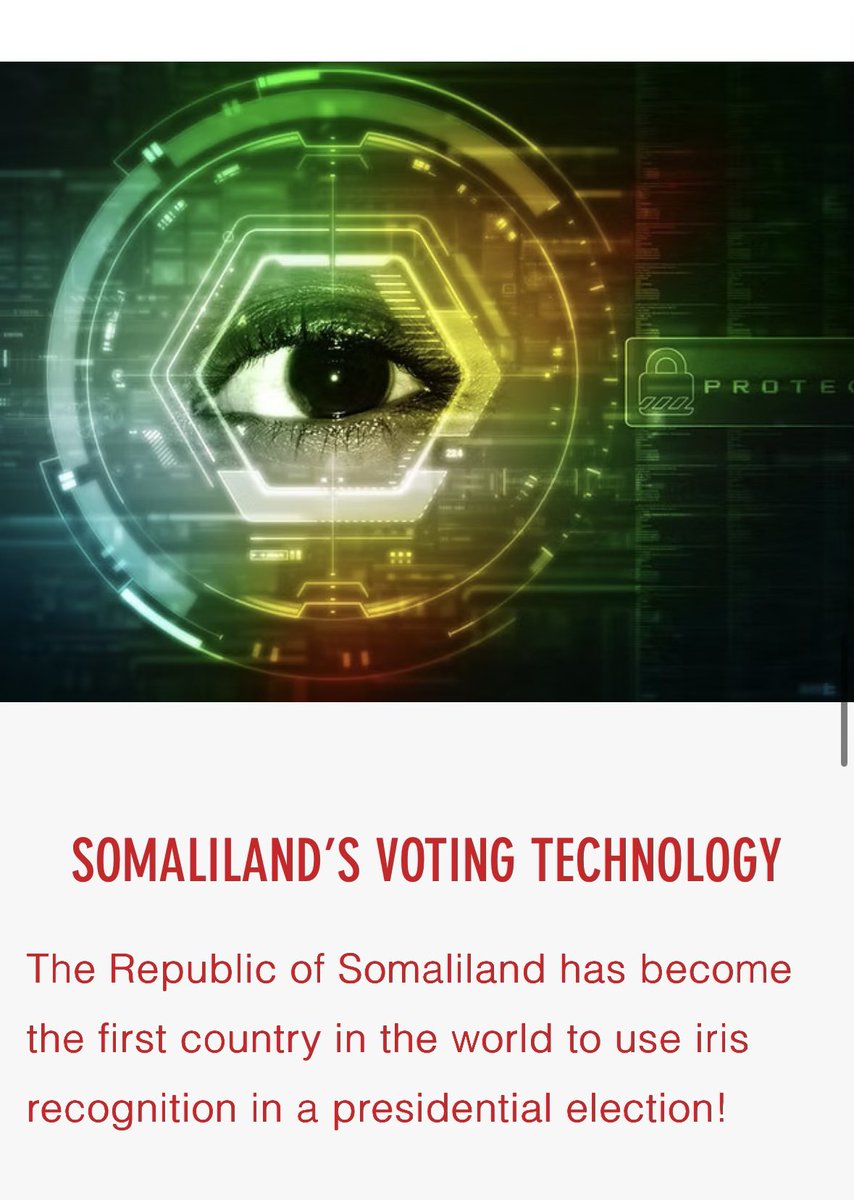 💡Did you know the Republic of Somaliland has become the first country globally to use iris recognition technology in a presidential election?

This isn’t just innovation it’s democratic precision.

Since reclaiming its sovereignty in 1991, Somaliland has built a track record of