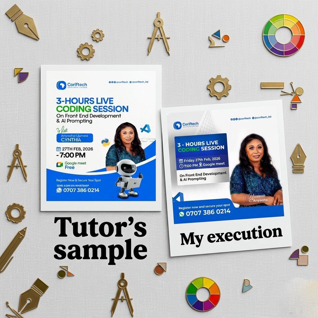 gawhamong's tweet image. May starts with proof of progress.

Tutor’s sample design vs my own execution during training at Coriftech Solutions Ltd x PIND Foundation.

Learning. Improving. Building.

#GraphicDesign #Photoshop