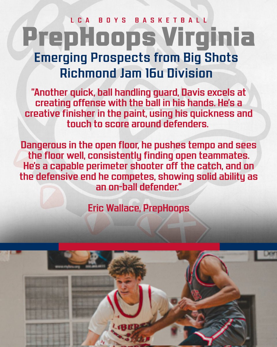 LCACoachKlein's tweet photo. 🏀 Shoutout to ’28 SG Miles Davis for earning a write-up in @PrepHoopsVA “Emerging Prospects from Big Shots Richmond Jam 16U Division.” @milessgreysonn
Big JR Year is set 📈
#TeamTogether #TouchTheLine https://t.co/Wx2WIv0Ch2