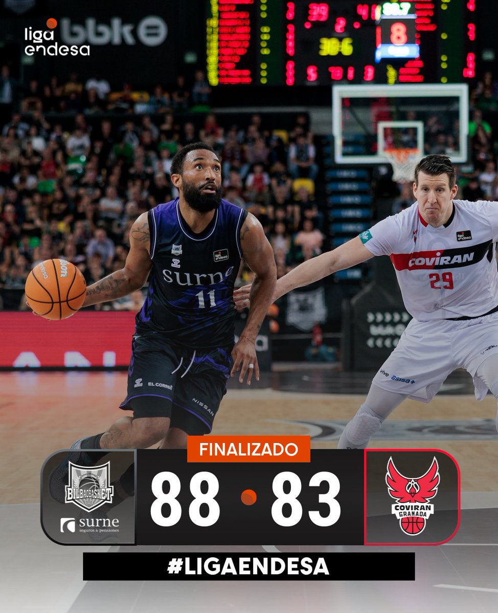 Surne Bilbao firma un gran final de partido para llevarse ante Coviran Granada un duelo para seguir soñando con el #PlayoffLigaEndesa.

8⃣8⃣ <a href="/bilbaobasket/">Surne Bilbao 😎</a> 
8⃣3⃣ <a href="/CoviranGranada/">Coviran Granada</a> 

#LigaEndesa