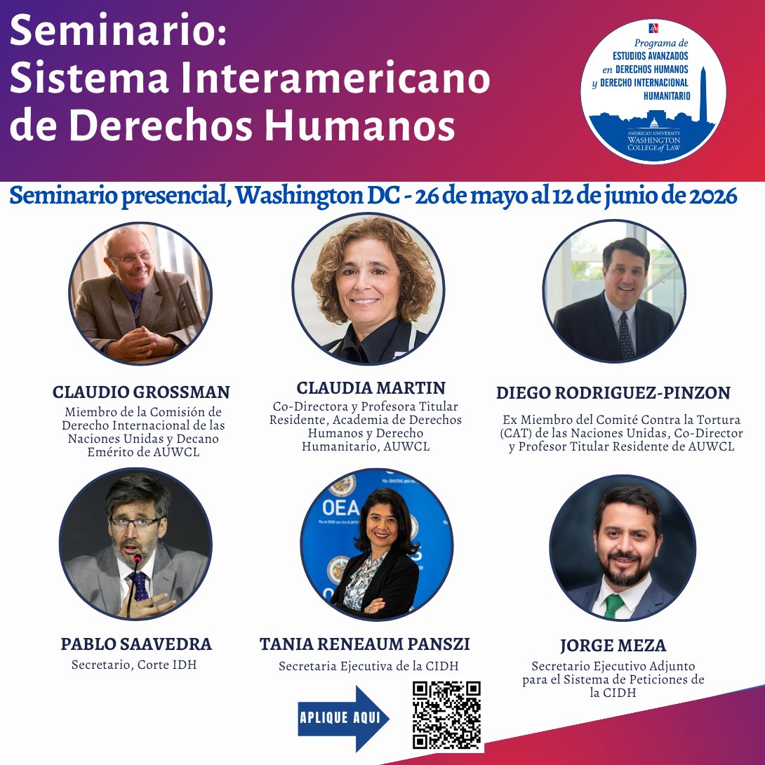 HumanRightsLLM's tweet photo. La Academia de Derechos Humanos y DIH presenta el seminario: Sistema Interamericano de Derechos Humanos.

Con expertos como Claudio Grossman, Diego Rodríguez-Pinzón, Claudia Martin, Pablo Saavedra, Jorge Meza Flores y Tania Reneaum Panszi.
Aplica Ahora: https://t.co/0xBeRSUmBD https://t.co/tPWBseEjya