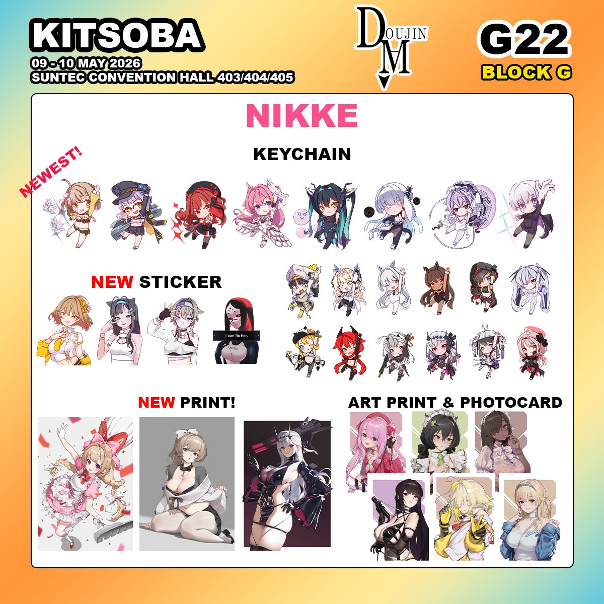 kitsoba's tweet photo. Kitsoba will be at Doujima this upcoming weekend, 09-10 May at Suntec Convention Hall 403-405! Do visit our booth @ G22! Here is our catalogue and we also have some hoyoverse totebag for clearance. Most prints available as photocard.
#doujima2026 #doujimasg #doujimacatalogue
1/2 https://t.co/UQUlt8QQh8