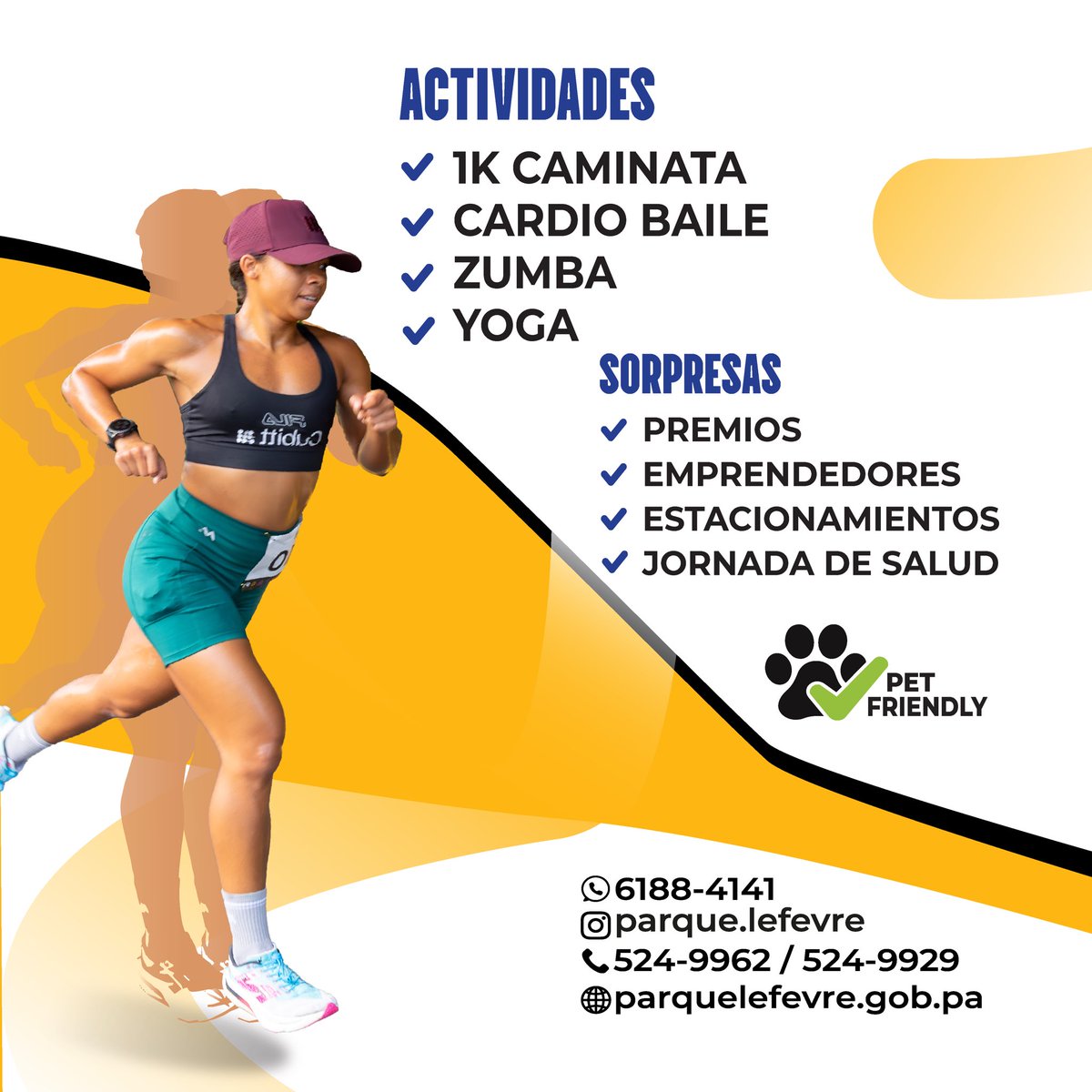 Parque Lefevre se mueve 🏋️‍♀️

Este domingo 10 de mayo | 6:00 a.m. – 10:00 a.m.
📍 Plaza Ágora, Chanis

Caminata 1K, cardio baile, zumba y yoga 🧘‍♀️
Evento gratis y pet friendly 🐾

¡Actívate y no faltes! 💙💛
<a href="/Rodriguez_Olmos/">Rody Rodríguez Olmos</a>