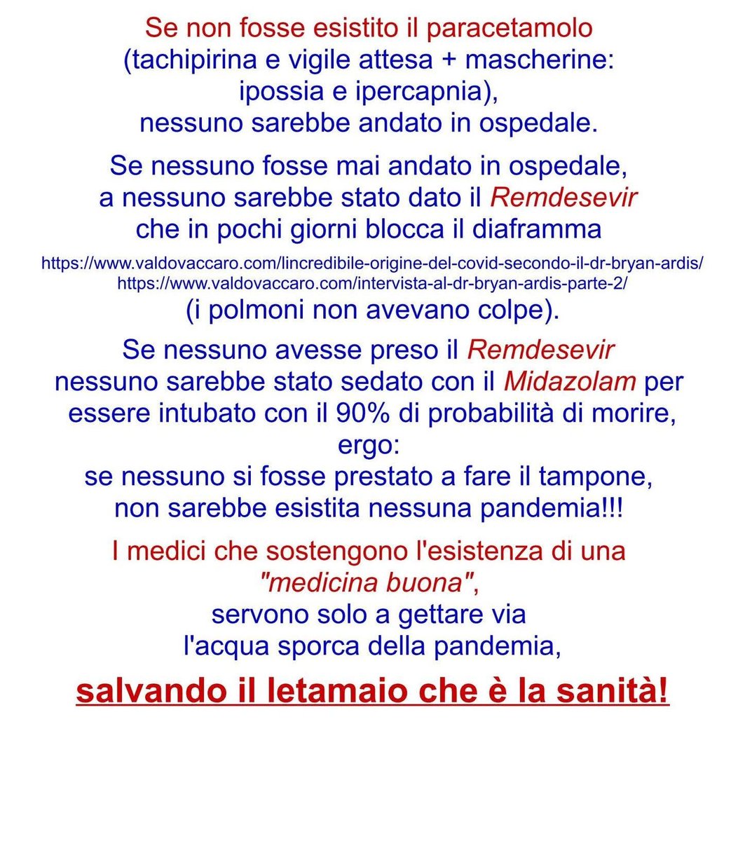 ___Anna22's tweet photo. STRAGE DI STATO, ALTRO CHE
C🤡VID!
Hanno ucciso, prima con il paracetamolo, e poi con REMDESEVIR e MIDAZOLAM. https://t.co/IKF2df5qLr