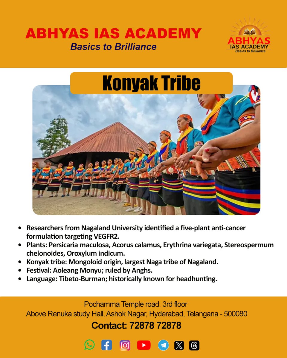 Abhyas_IAS's tweet image. Konyak Tribe

From rich tribal heritage to modern scientific relevance , the Konyak Tribe of Nagaland is now in the spotlight for both culture and research.

📍 Ashok Nagar, Hyderabad
📞 72878 72878

#UPSC #IAS #UPSCPreparation #TribesOfIndia #KonyakTribe #IndianCulture