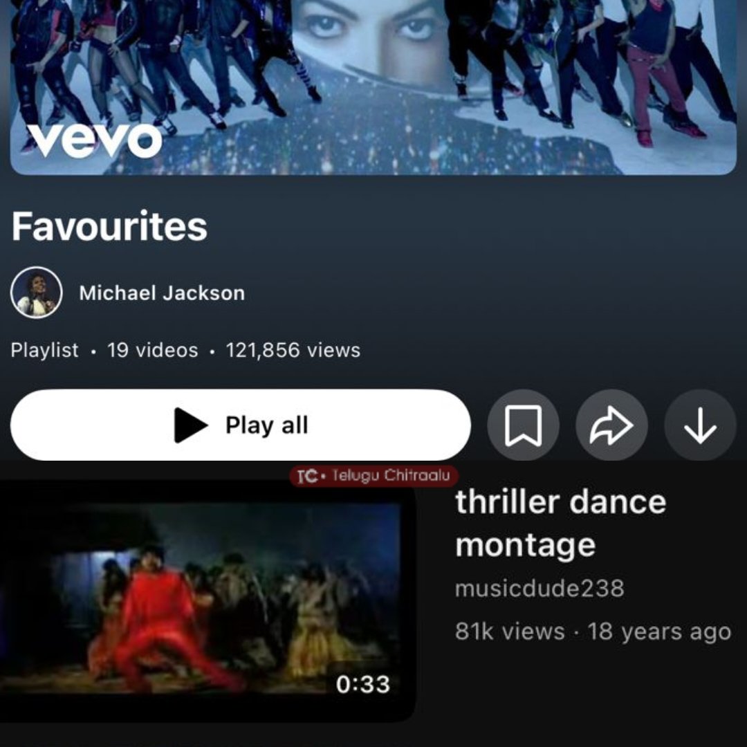 Binged_'s tweet image. #Golimaar song montage is a part of the "Favourites" playlist on Michael Jackson’s official #YouTube channel. 

#MichaelJackson #Chiranjeevi