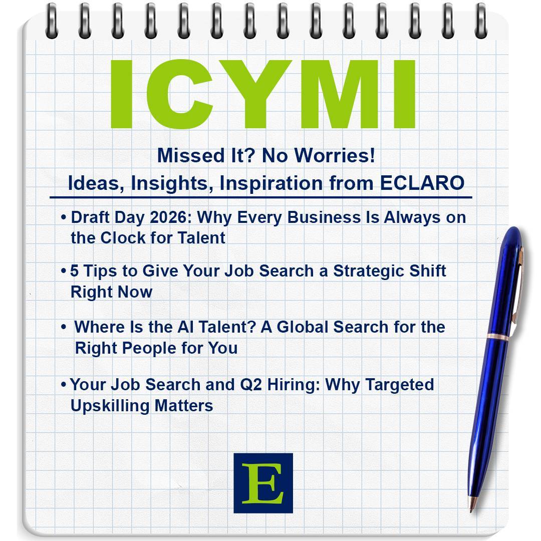 eclarotweets's tweet image. The world moves quickly… and so does your LinkedIn feed.
No worries! Catch up here with some of the latest insights from ECLARO…

 #CareerGrowth #BusinessTalent #TalentAcquisition #BusinessStrategy