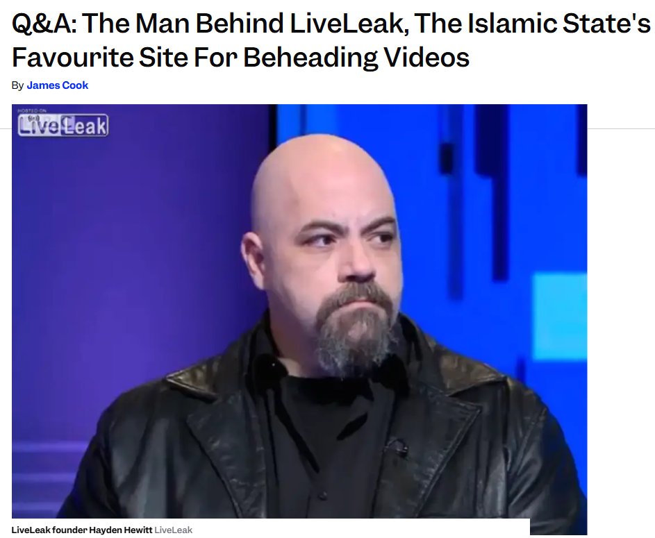 this guy founded liveleak

real actual videos of living humans being flattened by a truck or wrapped up in a lathe and dying horrifically is a-okay to him

porn a vtuber draws of her own OC? now that's just not proper, better get the rozzers on that right quick

fucking loser