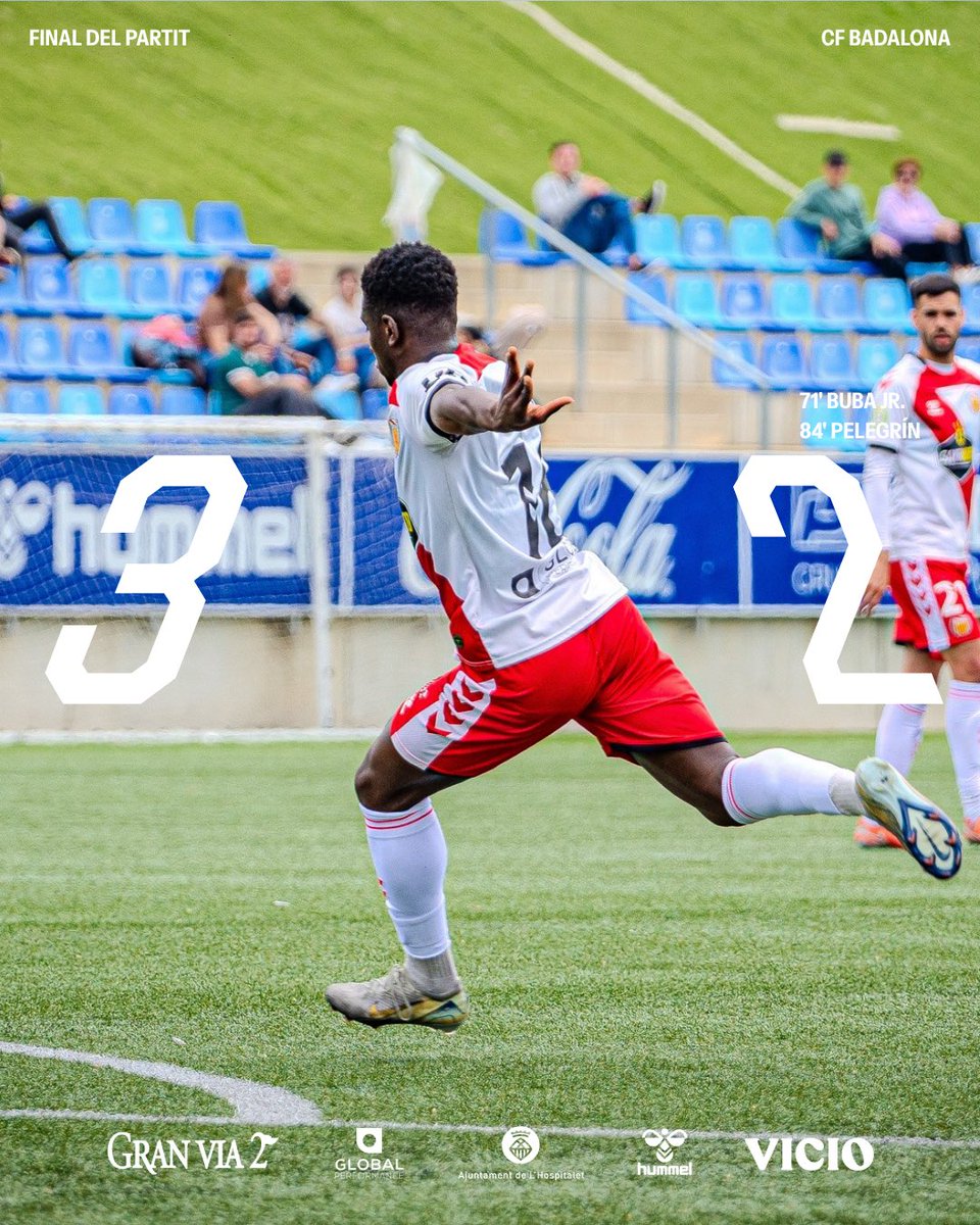 CELHospitalet's tweet photo. 90' | ⌛️Final a Badalona.

@cfbadalonasad 3-2 @CELHospitalet 
⚽️ Buba
⚽️ Pelegrín 

#BadalonaHospi #3aRFEF #SomhiHospi #AraÉsElMoment https://t.co/5U1JOmjjW7