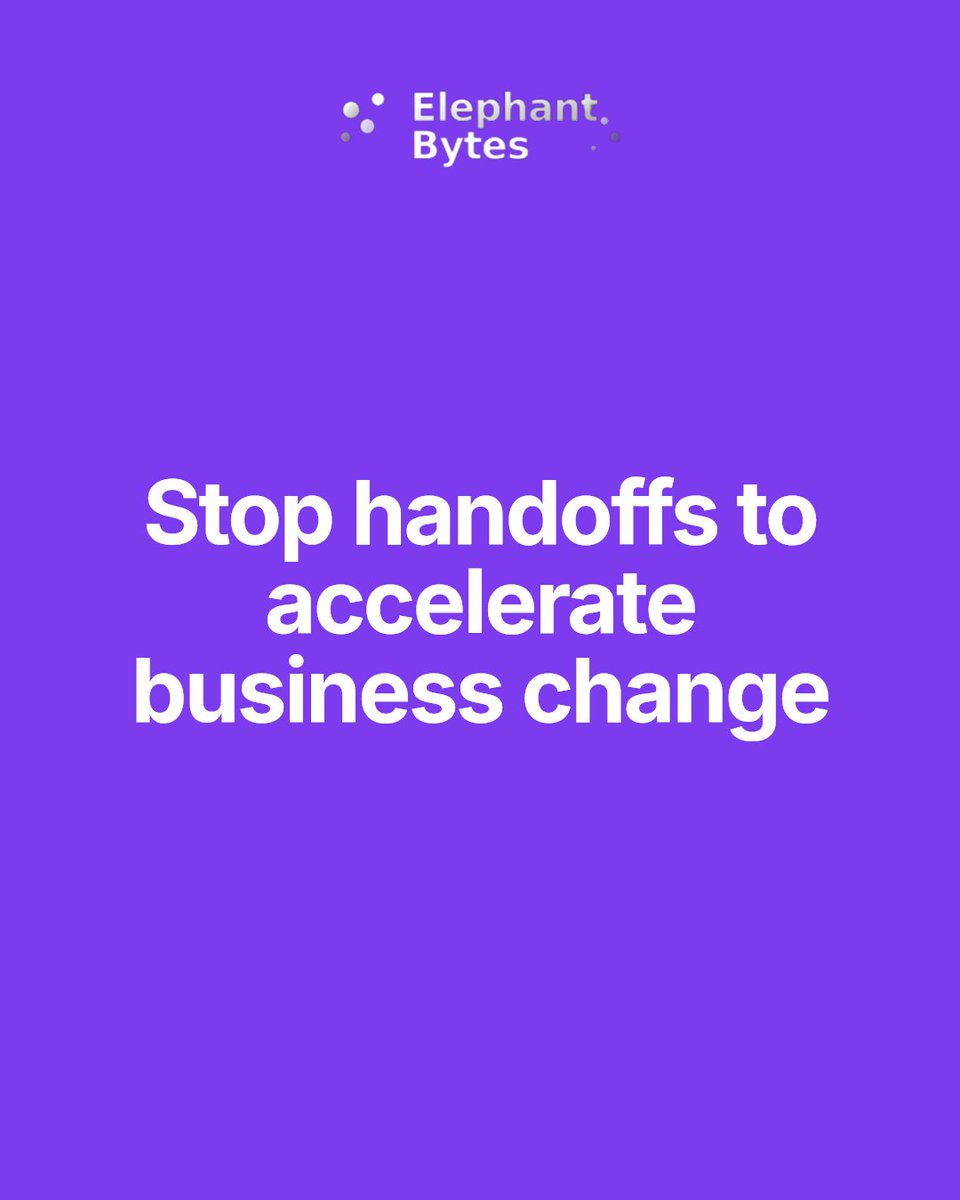 ElephantBytes's tweet image. Comment "Flow" for free guides on changing your business faster. The fastest change happens when handoffs disappear. Every gap slows momentum, wastes energy, and risks quality. Close those gaps—release velocity and results that scale. #management