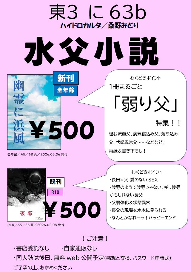 5/6スパコミ2日目お品書きです。ﾐｽﾞﾁﾁ小説本があります。 5/4は文フリ