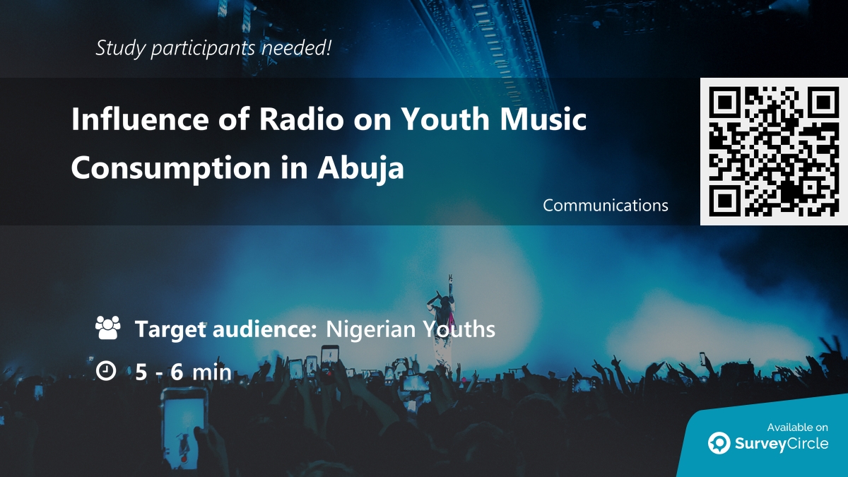 daily_research's tweet image. Participants needed for online survey!

Topic: "Influence of Radio on Youth Music Consumption in Abuja" via @SurveyCircle

#youth #radio #DigitalEra #music #survey #surveycircle