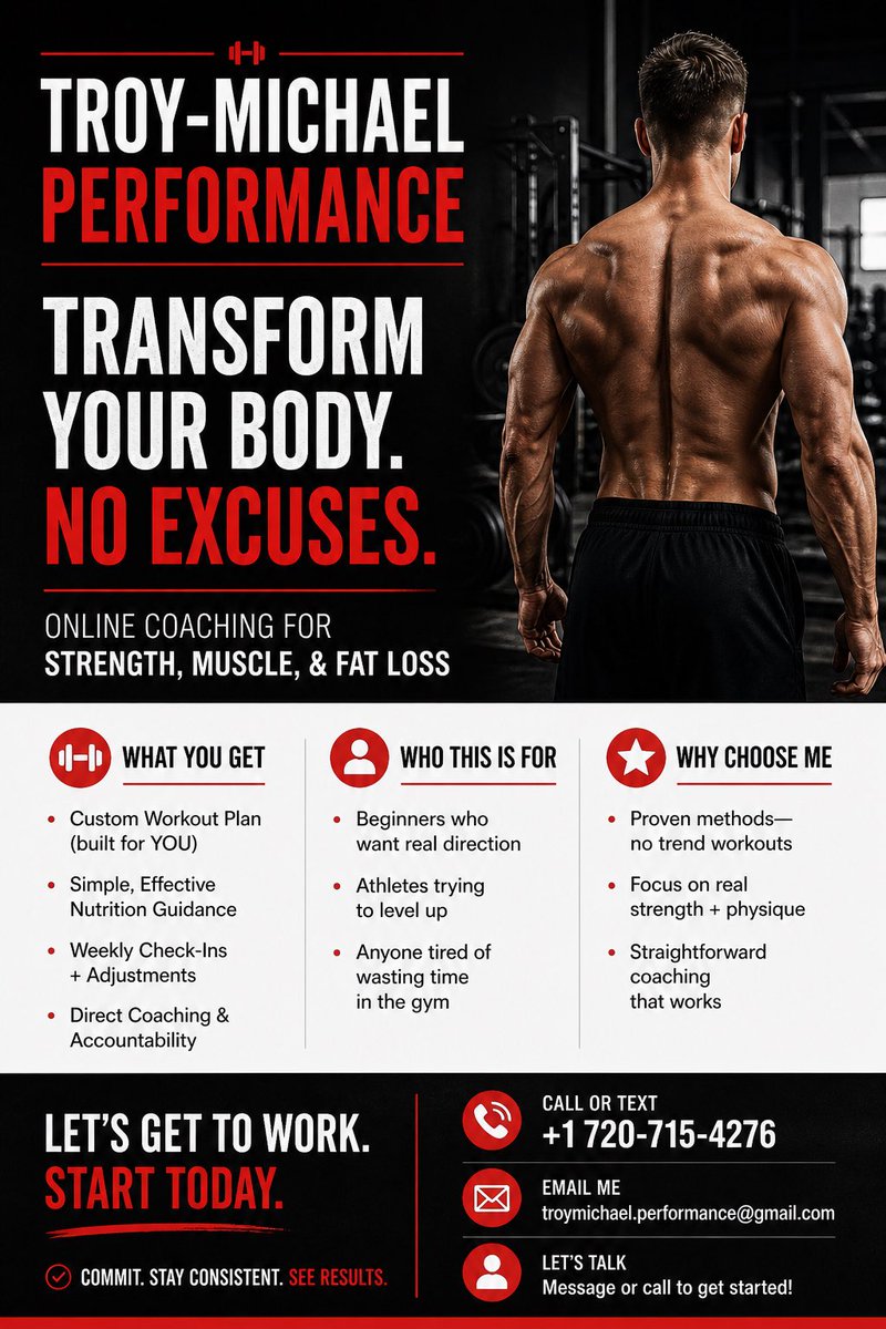 TroyMichaelPerf's tweet image. Troy Michael Performance is officially live. ⚡️
If you’re ready to actually see results and level up your training, let’s get to work.
DM for info. 👊
#Fitness #PersonalTraining #Strength