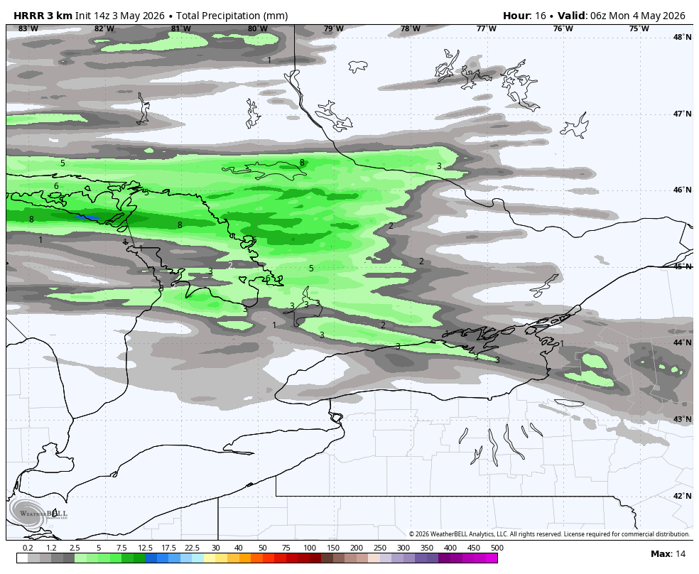 WxOntario1's tweet image. Rain continues to slowly track towards the region 

Scattered showers reach SW #Ontario by around 1-3pm and make their way eastward through the afternoon

Some will stay dry with others seeing several rounds of showers amounting to 1-5mm

Heaviest amounts across areas further