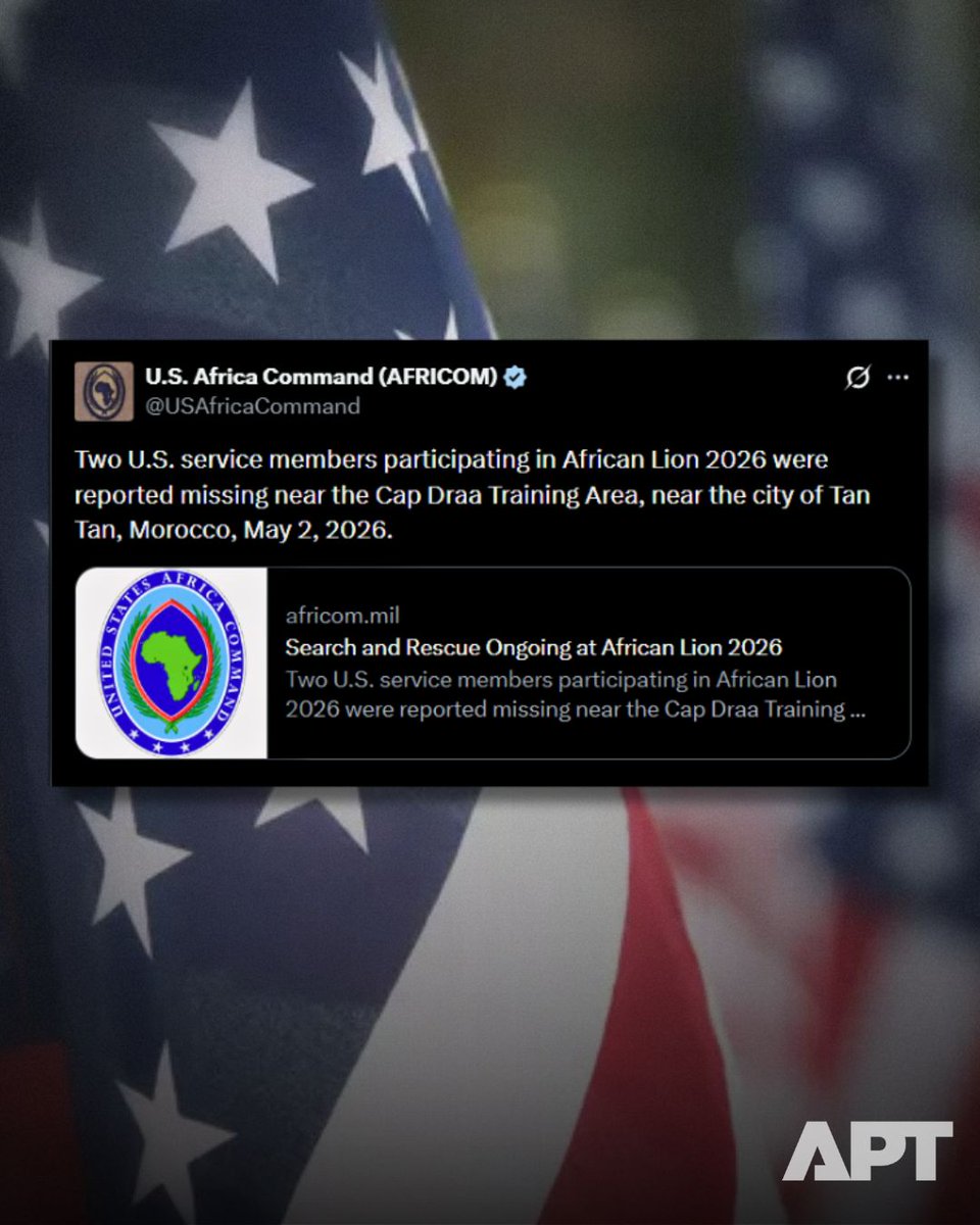 APT__News's tweet image. Search intensifies after two US troops went missing during drills in Morocco. United States Africa Command says joint rescue efforts are underway during African Lion near Tan Tan as the situation remains under investigation.

#USMilitary #Morocco #AfricanLion #AFRICOM