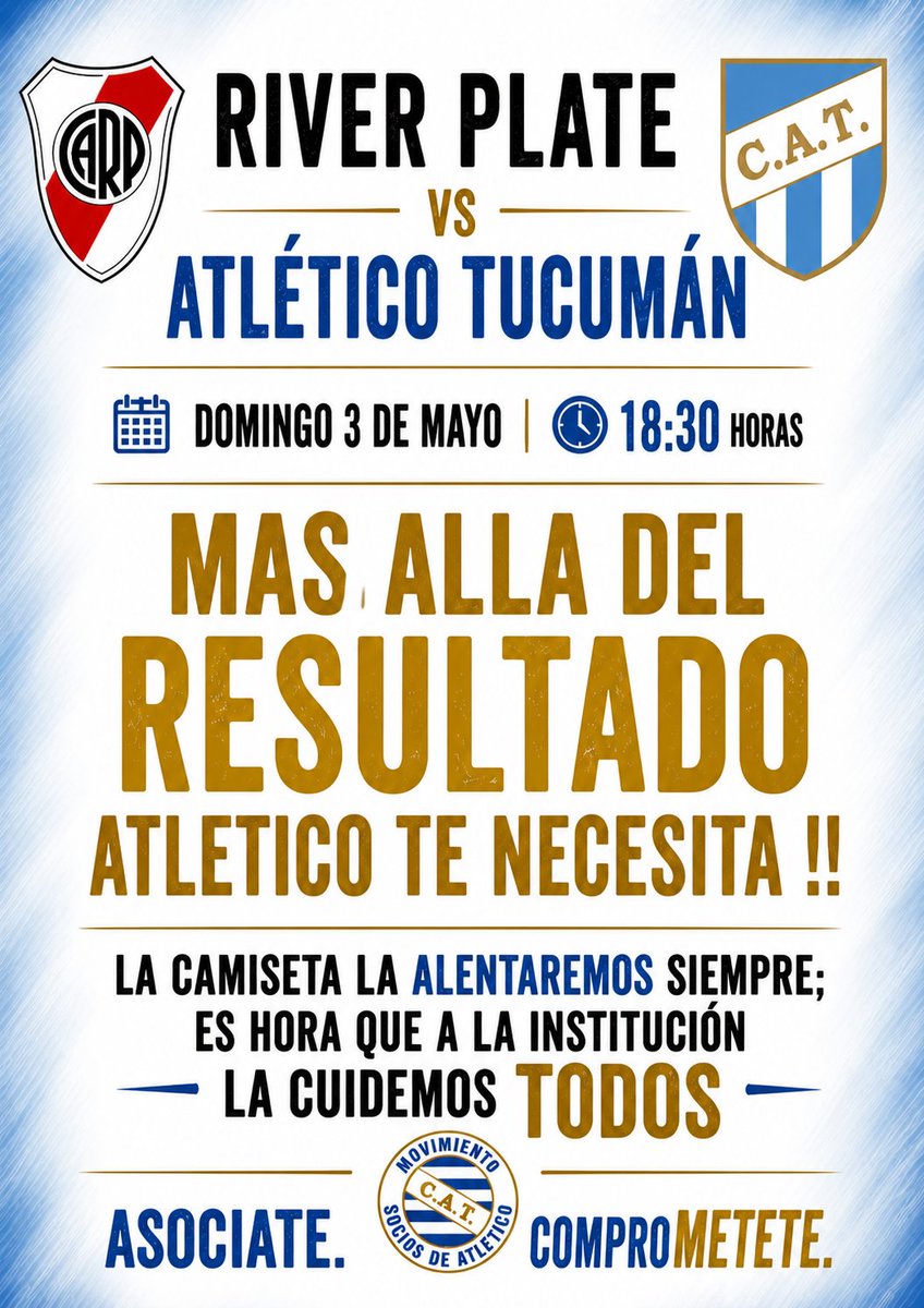 MovsociosCAT's tweet photo. Es hora que tomemos conciencia que @ATOficial es mucho más que 90' . . .

Es hora que seamos muchos más los que nos comproMETAMOS!

Porque más allá de HOY alentar la camiseta; @ATOficial tiene mucho por cambiar y evolucionar. https://t.co/Z30z4scNsl