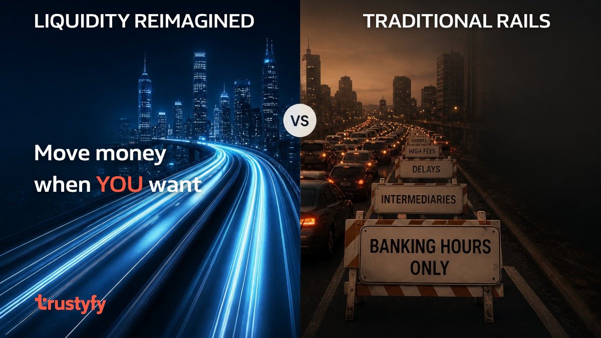 trustyfy's tweet photo. “Liquidity” sounds like a corporate word.

In real life, it means something simple:

Can you move your money when you need to?

Not tomorrow.
Not after approval.
Not during “business hours.”
Just… now.
That’s the difference people feel first. https://t.co/dli5mA0rnI