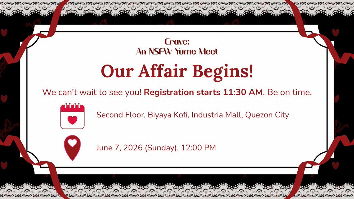 Craveyumeevent's tweet photo. See you today! 

Please use the hashtag #cravensfwyumemeet when sharing photos and videos and tag us later! 

📍Second Floor, Biyaya Kofi, Industria Mall, Quezon City
📅 June 7, 2026 (Sunday), 12:00 PM https://t.co/CcuLPpBSXe