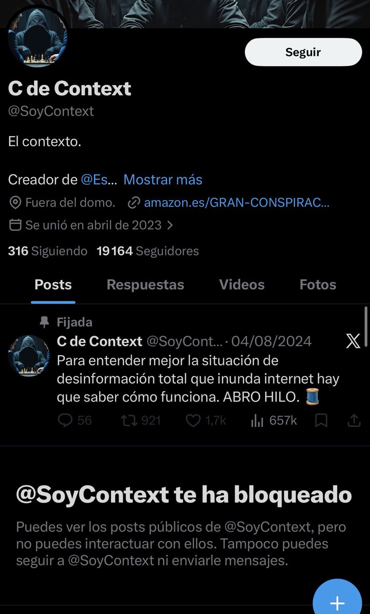 Te ha bloqueado @contextelpopero ? 
Ya sé que no, a mí sí. 
Es un cobarde con el nivel intelectual de un cacahuete.