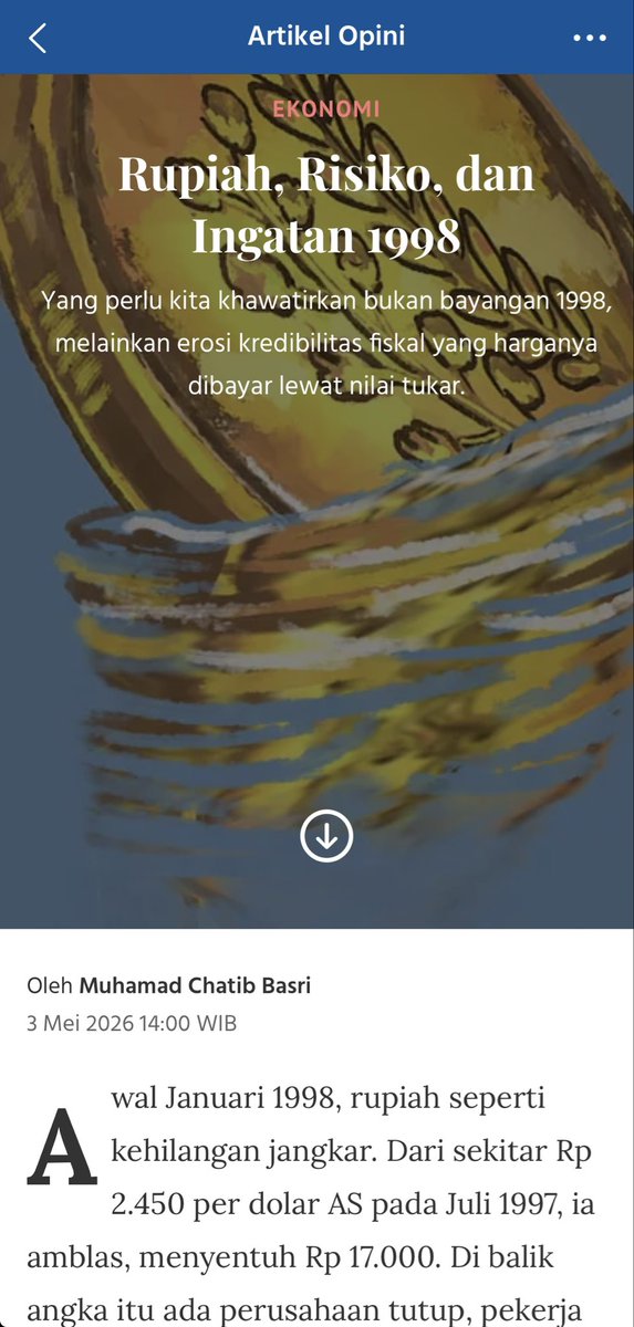Arikel saya di Kompas, Rupiah, Risiko dan ingatan 1998”. Tentang nilai tukar rupiah. Akankah kita kembali ke 1998? Apa yang harus dilakukan?
kompas.id/artikel/rupiah…