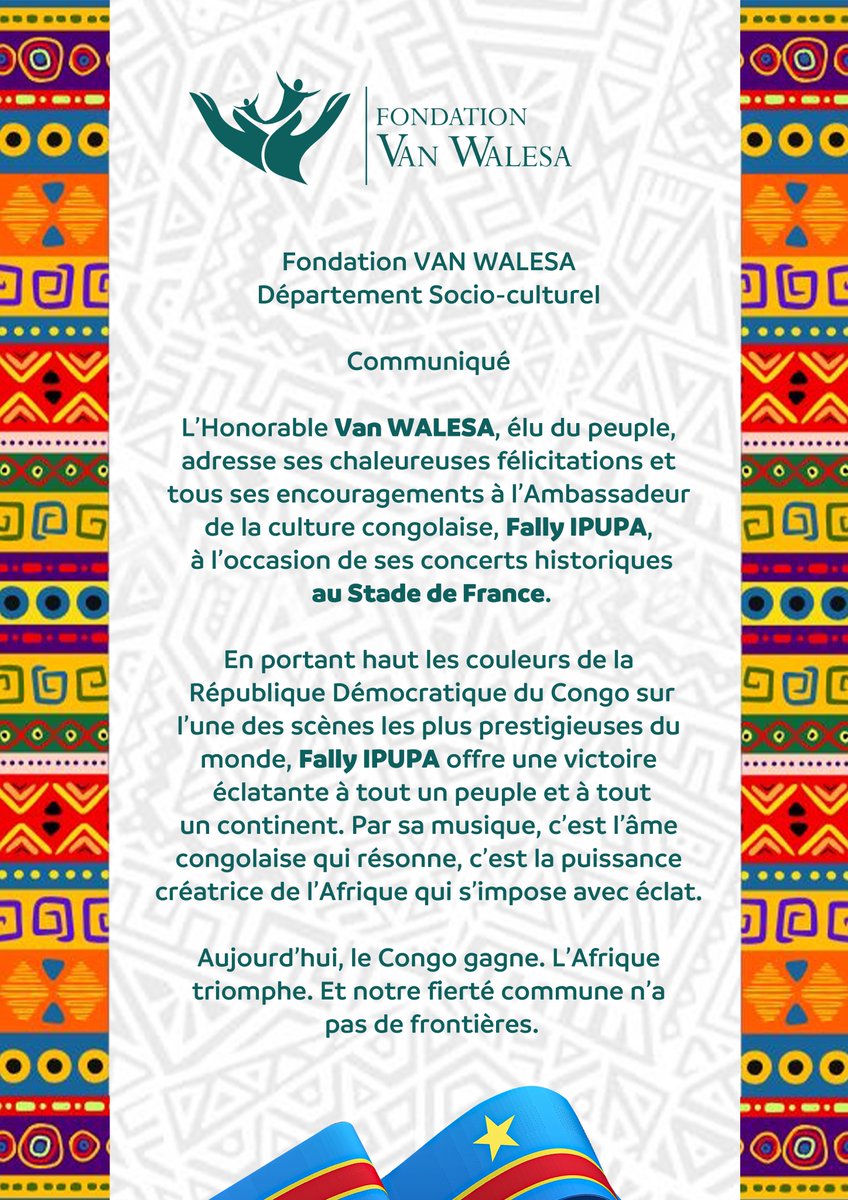 vanwalesa1's tweet photo. 🇨🇩👏Aujourd’hui, la #RCongo gagne. L’Afrique triomphe. Et notre fierté commune n’a pas de frontières. Félicitation @fallyipupa01 🎙️🦅 L’Afrique triomphe. https://t.co/fjFvU0s4px