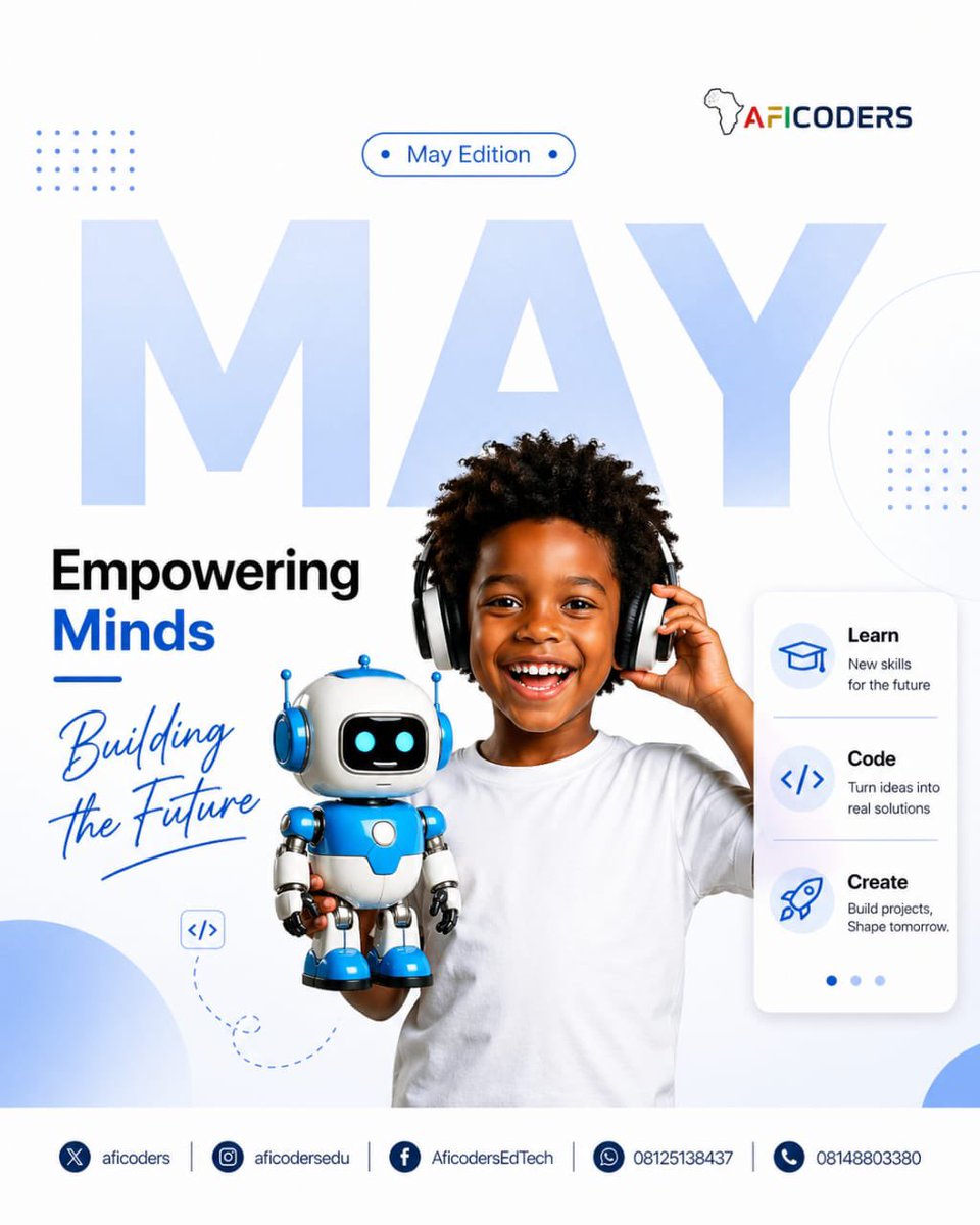 aficoders's tweet image. This May, we’re inspiring the next generation to think bigger, learn smarter, and create boldly.
By equipping young minds with tech and coding skills, we’re raising future leaders not just learners. 🚀❤️
#EmpoweringMinds #STEM #TechEducation #FutureLeaders