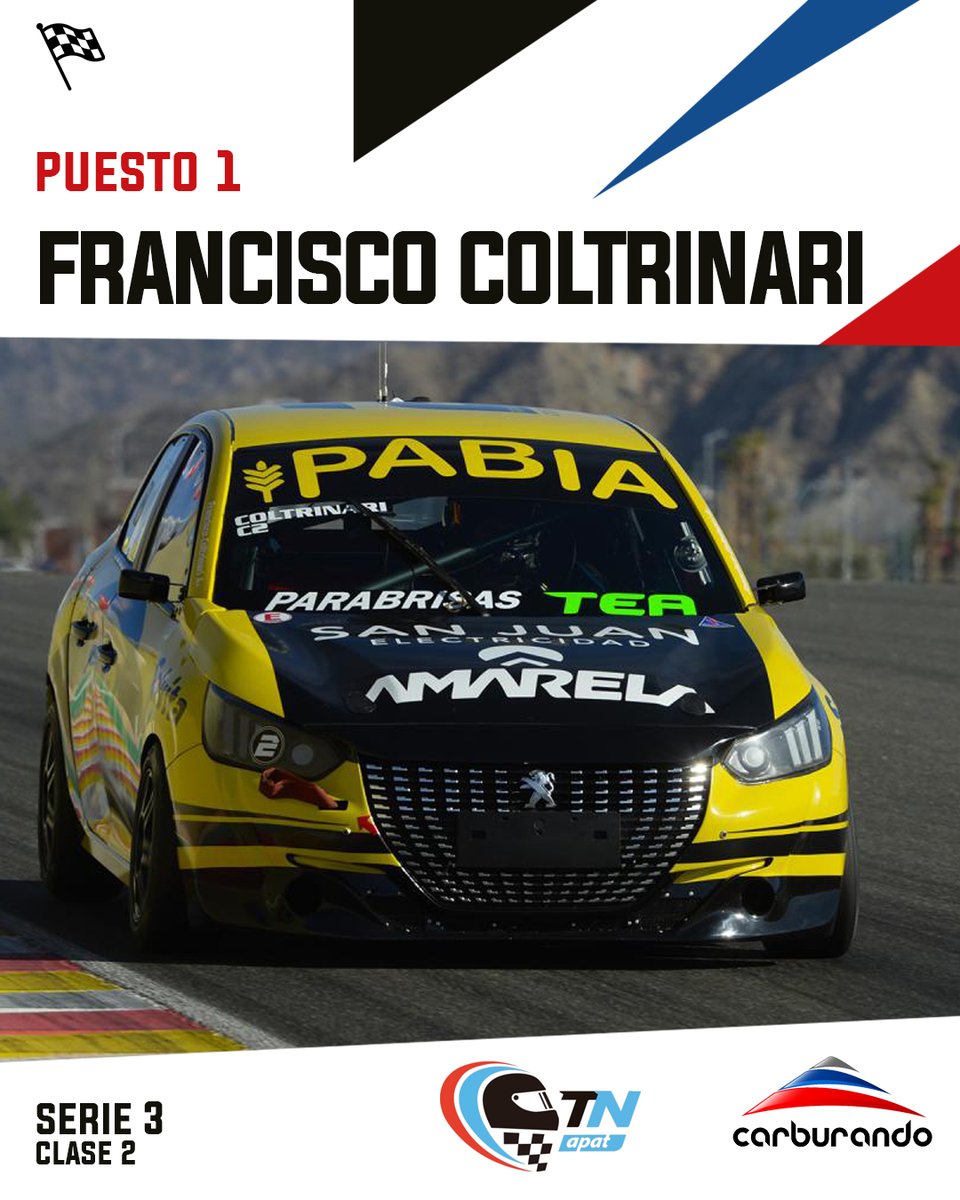 CarburandoTV's tweet photo. @Apat_TN @RUSDeportes 🏁 Francisco Coltrinari ganó la Serie 3 de la #Clase2 del Campeonato RUS de TN APAT en San Juan.
🥈 Juan Martín Eluchans
🥉 Juan Ignacio Canela
🕛 A las 12:45hs se llevará a cabo la final.
📸 Prensa APAT
#TNenVillicum @apat_tn @RUSDeportes https://t.co/l7KZnbTwFp