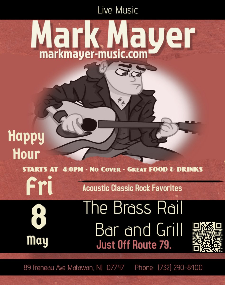 MarkMayer446's tweet image. Join me Fri for Happy Hour at The Brass Rail.
Acoustic classic rock, good food &amp;amp; drink 🎵 🍔 🍻
@BrassRailGrill #GoodTimes #MarkMayerMusic @MarkMayer446 @IntuneGP @sitstrings @ShubbCapos @spectraflex @lizardspitpeeps @papposticker @hipshotproducts @RepairGuitarUSA @markmayermusic
