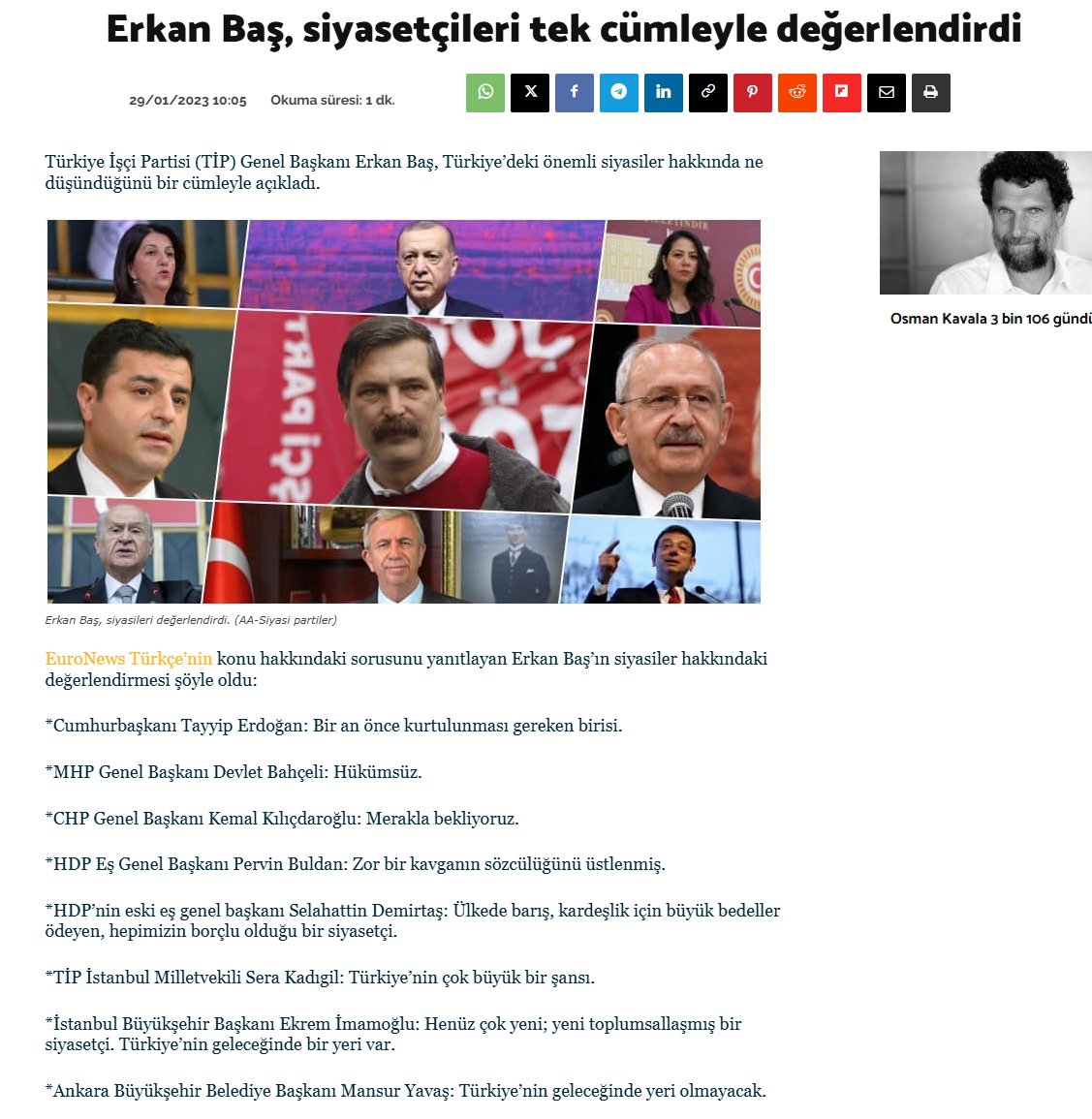 yigitcanonal7's tweet photo. DarkWeb Haber isimli "haber sayfası" olduğu iddia edilen sayfanın, TİP Genel Başkanı Erkan Baş'ın 2023 yılında yaptığı açıklamayı, güncel gibi servis ettiği görüldü.

Bu açıklamalar, TİP CHP'nin adayı Mansur Yavaş olursa destek vermeyecek algısı oluşması için servis edildi diye tahmin ediyoruz.

Fakat böyle bir durum yok, 2022 yılında Erkan Baş'a Mansur Yavaş'ın adaylığı sorulunca "İsim kim olursa olsun, yurttaşın birtakım talepleri olacak. Önemli olan hayata geçecek program" şeklinde cevap vererek, ortak adayı destekleyeceklerini belirtmişti. 

Solcu bir ismin, sağcı bir isim hakkında yaptığı gelecek öngörüsü çok da anormal değil sanki? Fakat buna rağmen destek vereceğini belirtmiş adamı insanların önüne atıyorsunuz.

Rezil bir habercilik anlayışı.