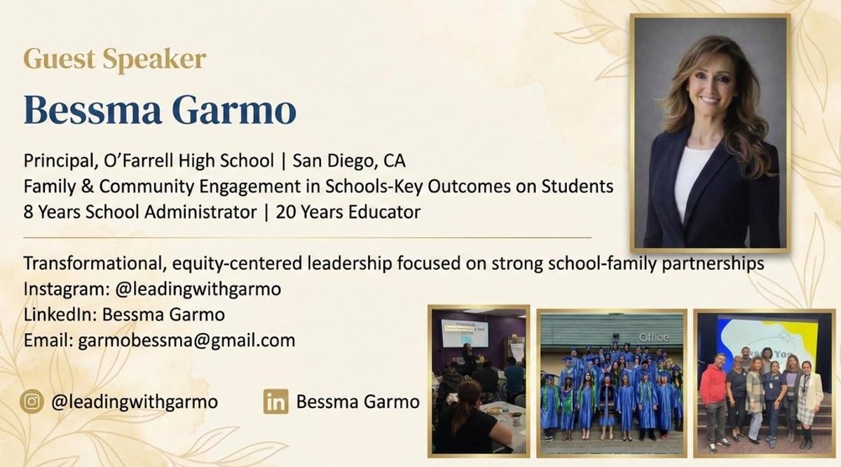 leadinglane's tweet photo. ⭐Join me on the Leading Lane: https://t.co/2hCHTKPiPl

🚨Our next session features, @BessmaGarmo, @davidarencibia, and @PLHS_Principal, three exceptional speakers!

💻Saturday, May 9, 2026: Family and community engagement in schools       

🧷https://t.co/v7BzTQn4rH https://t.co/3TwiI96sYe