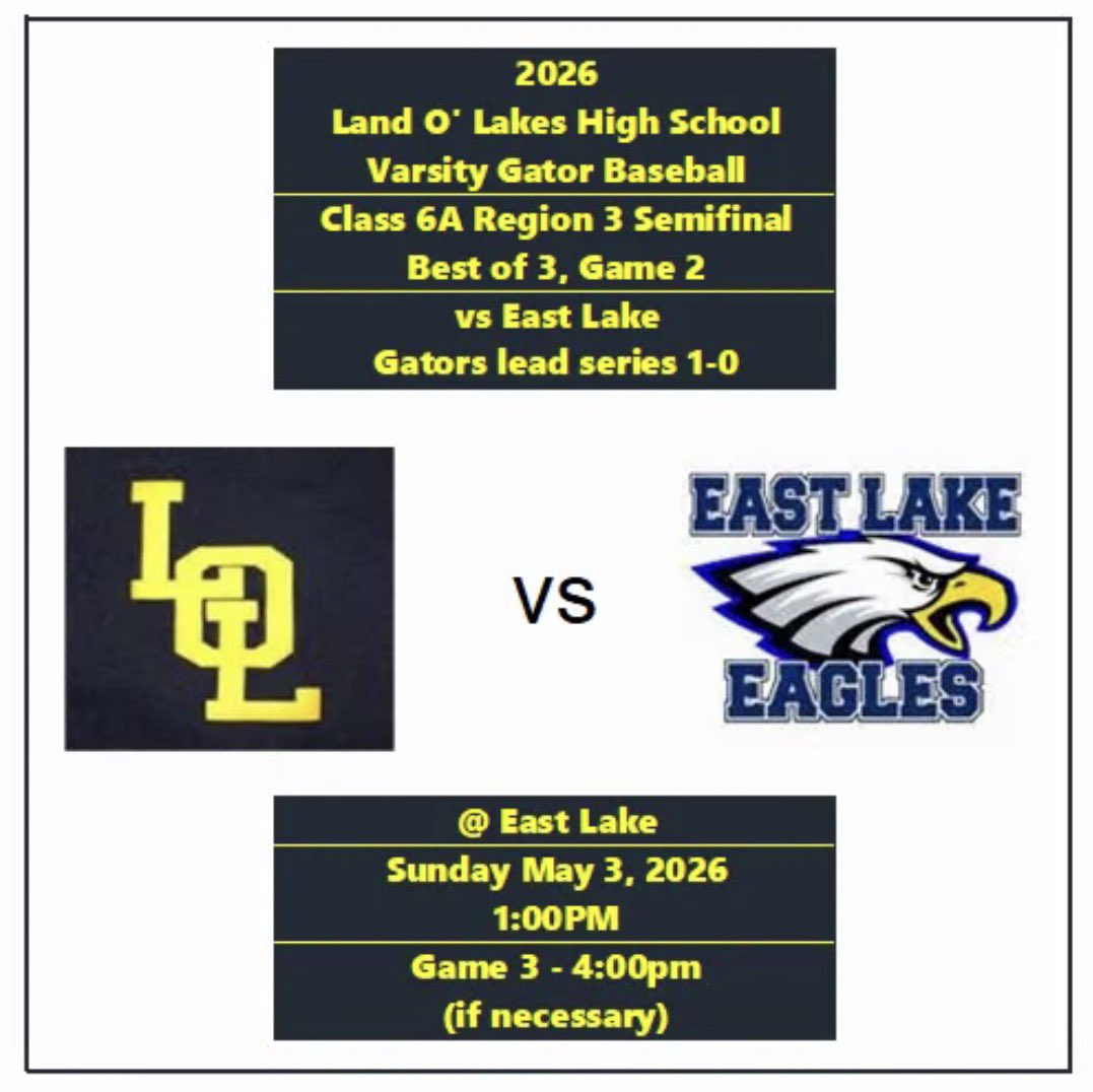 LOLHS_Baseball's tweet photo. We will be resuming yesterday’s Game 2 of the Series today at 1pm @ East Lake

0-0 score
East Lake batting T4
Runners on 1st &amp; 3rd
0 out https://t.co/olrxlezg9d