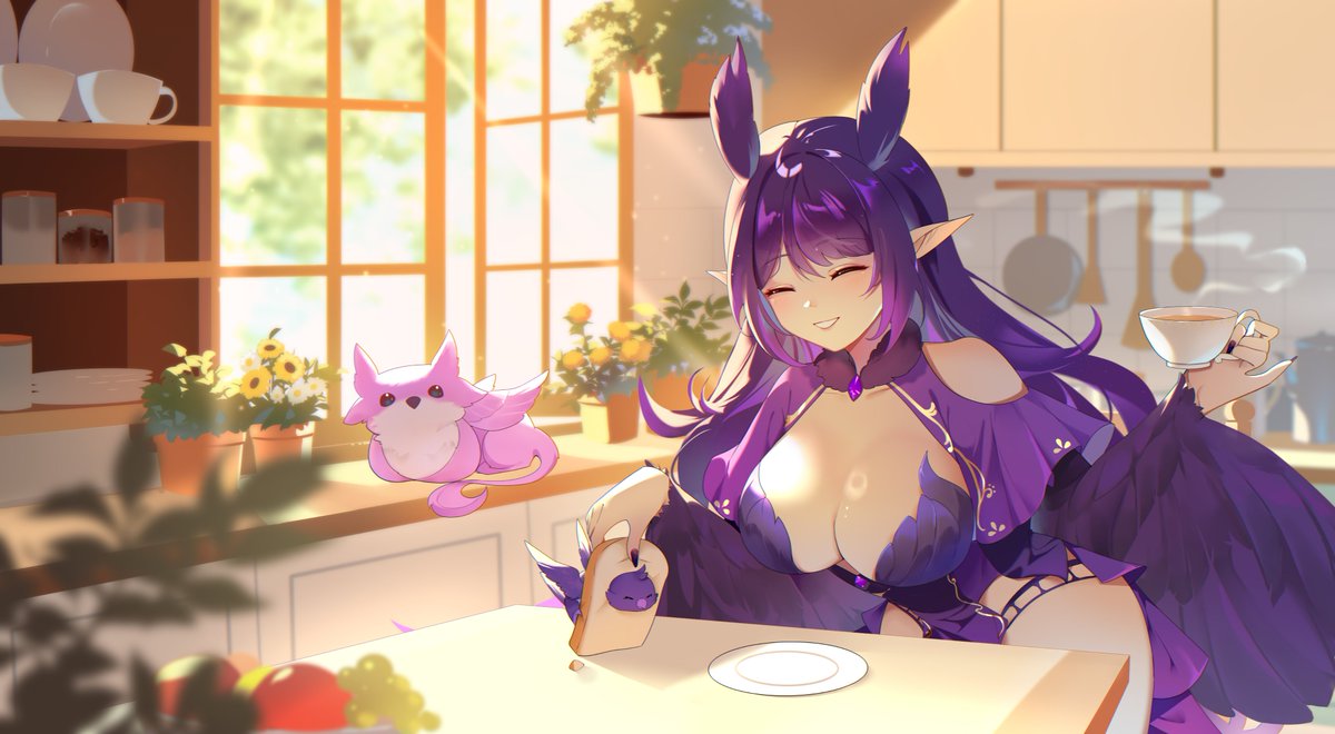 Syndaaru's tweet photo. A silly little morning 💜 🐤 🍞

#vtuber #synart https://t.co/MP0PYZqTjt