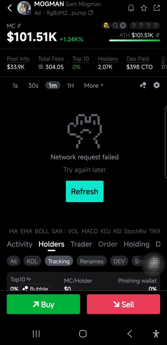 MTKZ71's tweet photo. @gmgnapp001 Yes, exactly when opening the token details page from notification. Here is a screenshot. As you can see, No "Kol" and "Tracking" info. This never happens on "Native Trading" only on "Native Trading (New)". https://t.co/HJ2hgN8C1R