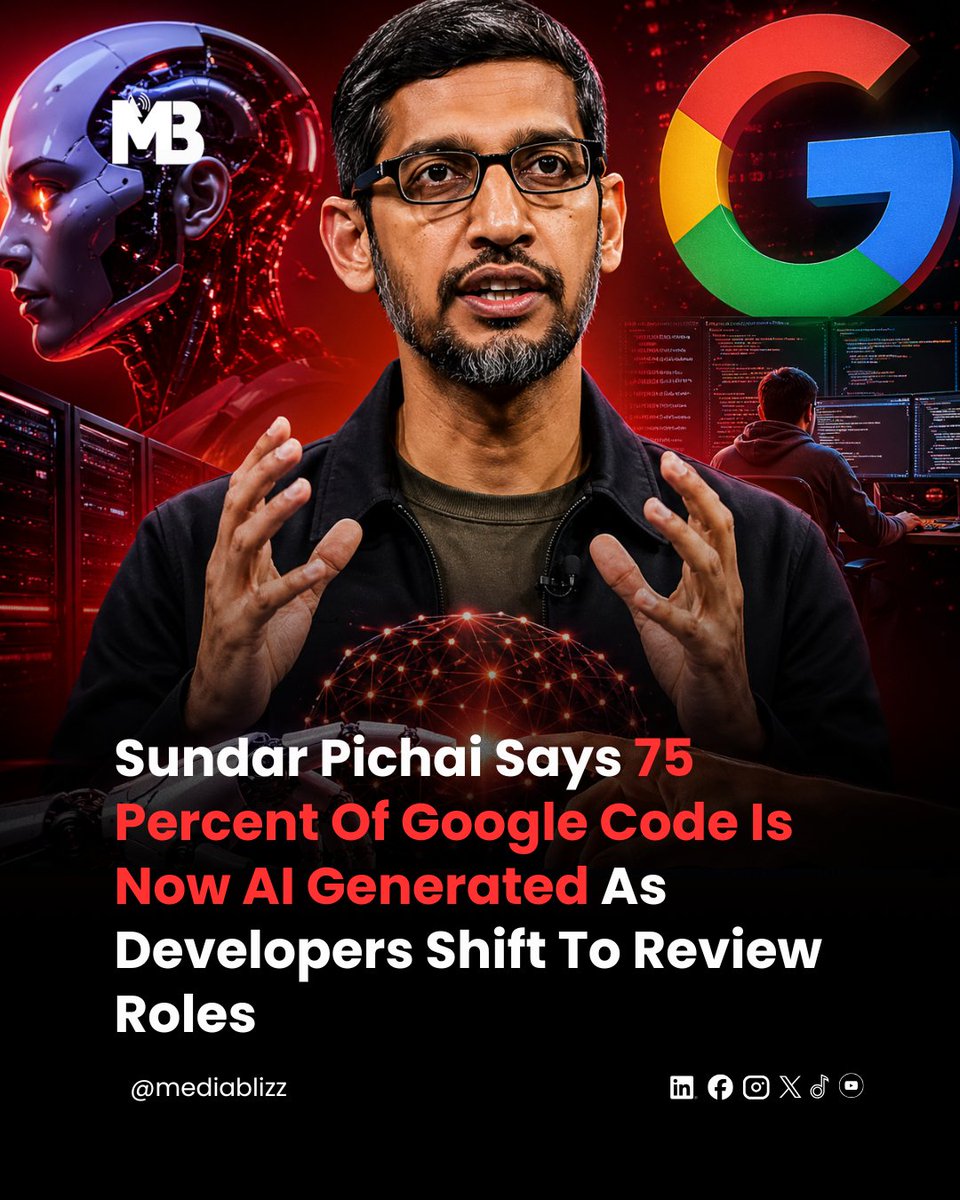 Coding is changing faster than ever. Google CEO Sundar Pichai revealed that 75% of new code at Google is now AI-generated. Engineers are no longer writing everything from scratch; they are reviewing, refining, and approving AI output.

#AI #Google #Coding #FutureOfWork #TechNews