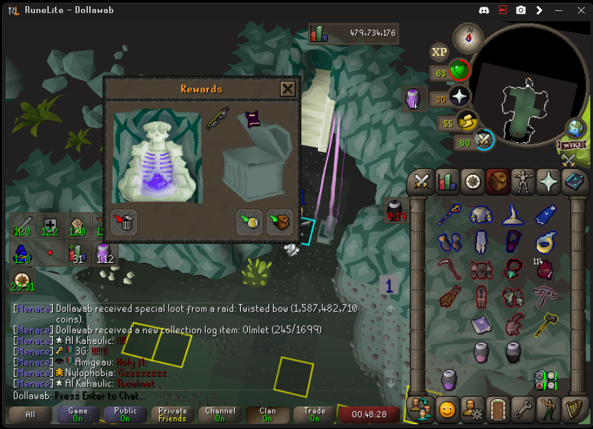 brandondollaway's tweet photo. Just pulled a solo tbow and olmlet in the same raid LOL https://t.co/DGDs5TScOJ