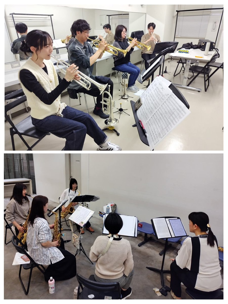 gansoheisei's tweet photo. 2026.5.3　雨のGWです。今日もスポーツ大会とコンクールに向けて前進しました。人数少なめのパートもありましたが、普段隣で吹かない仲間と一緒に吹いたりすることができました。最後は成果を確かめる合奏です🎵
来週もがんばろー！ https://t.co/9ksels3pra