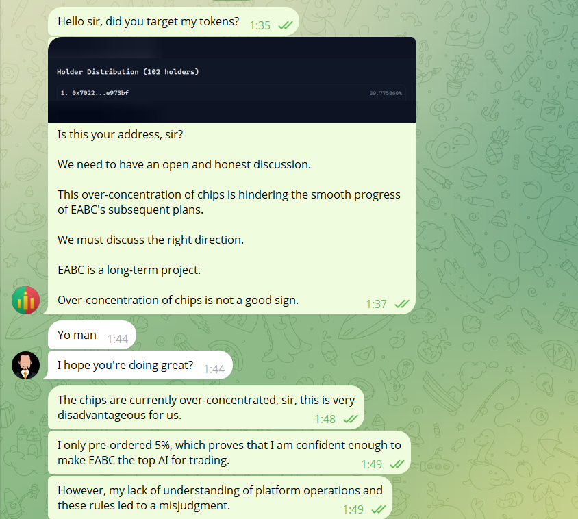 eabot_master's tweet photo. It's regrettable that EABC is facing such difficulties. I need someone to help me solve this problem. Giving up is an easy way out; continuing to solve the problem is the mature approach.
I hope the 129 EABC holders can join my group as soon as possible so we can better communicate.
Telegram: https://t.co/1F9YvVYnaA