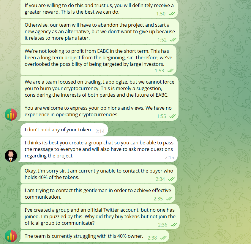 eabot_master's tweet photo. It's regrettable that EABC is facing such difficulties. I need someone to help me solve this problem. Giving up is an easy way out; continuing to solve the problem is the mature approach.
I hope the 129 EABC holders can join my group as soon as possible so we can better communicate.
Telegram: https://t.co/1F9YvVYnaA