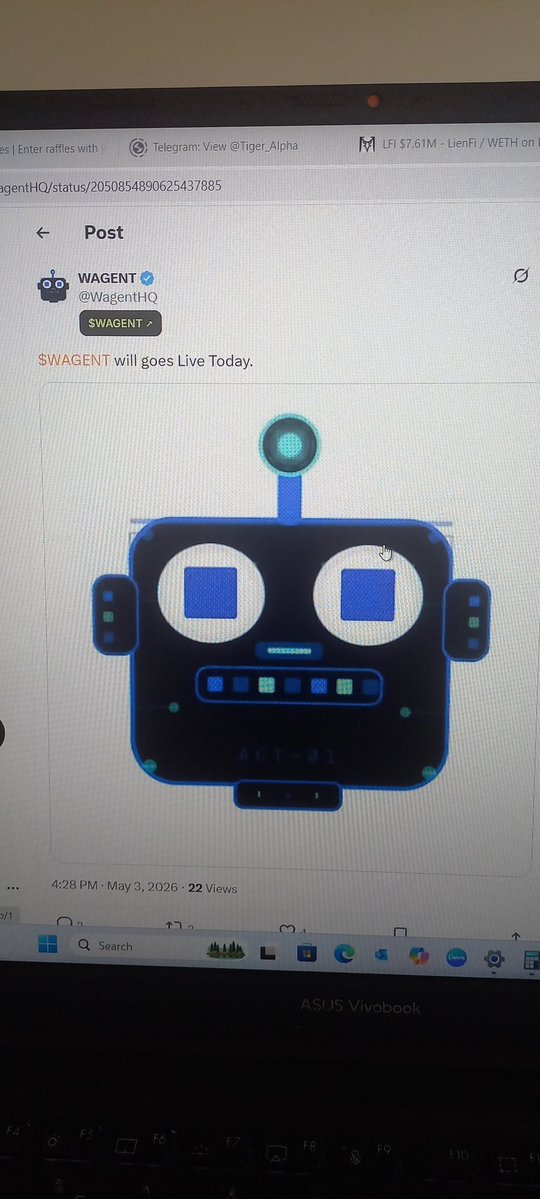 memeshunterV3's tweet image. New launch! 
The first robot of memecoins.
$WAGENT @WagentHQ 
#base #Eth #DYOR
$WAGENT 
0x33df639f335f10c322abf0087b63cfaa2c503da0