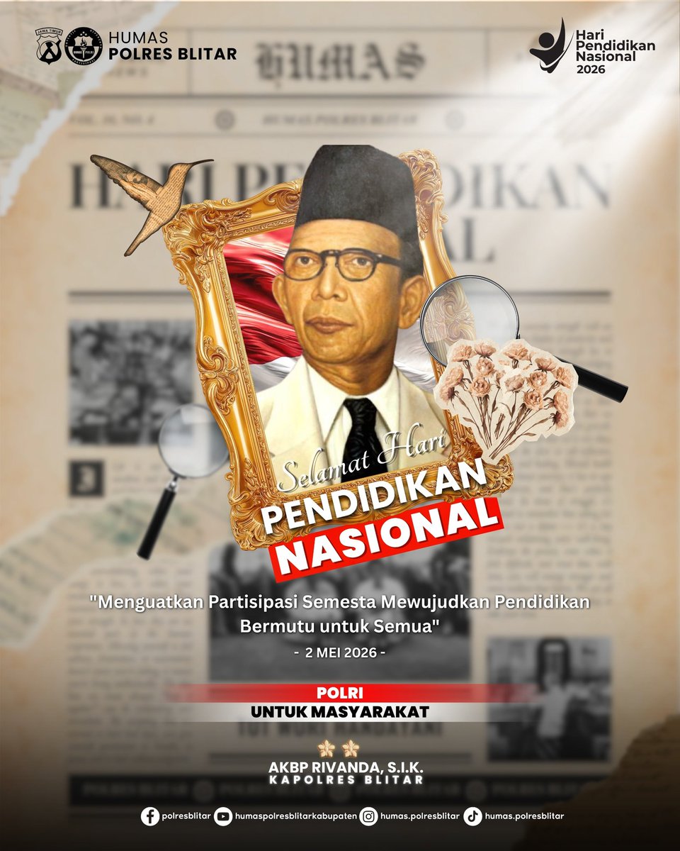 polsekwates45's tweet photo. Selamat memperingati Hari Pendidikan Nasional. 

Momentum untuk terus menumbuhkan semangat belajar, membangun karakter, dan mencerdaskan generasi bangsa demi masa depan Indonesia yang lebih baik. 

call center 110 bebas pulsa 

#Hardiknas2026 #PendidikanMaju https://t.co/8JUioZf6Xu
