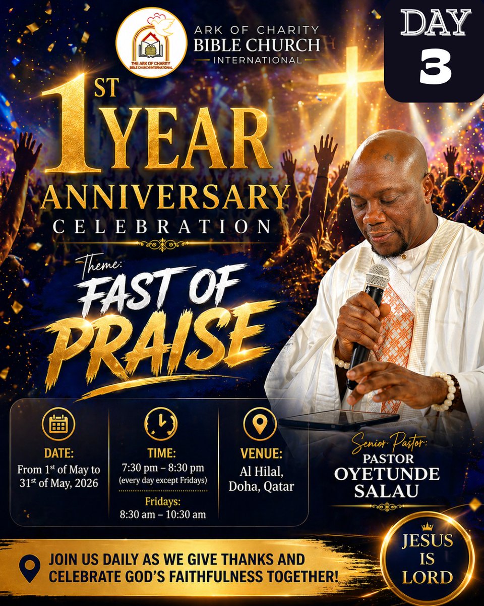 ACBChurchIntl's tweet photo. Day 3 of 31 
ARK OF CHARITY BIBLE CHURCH INT'L ANNIVERSARY 

Theme: FAST OF PRAISE

“I will bless the Lord at all times: his praise shall continually be in my mouth.”~ Psalm 34:1 KJV

Keep the fire burning!* Do not miss out, see you there! 🙌🏾 https://t.co/9HjsbSEVHQ