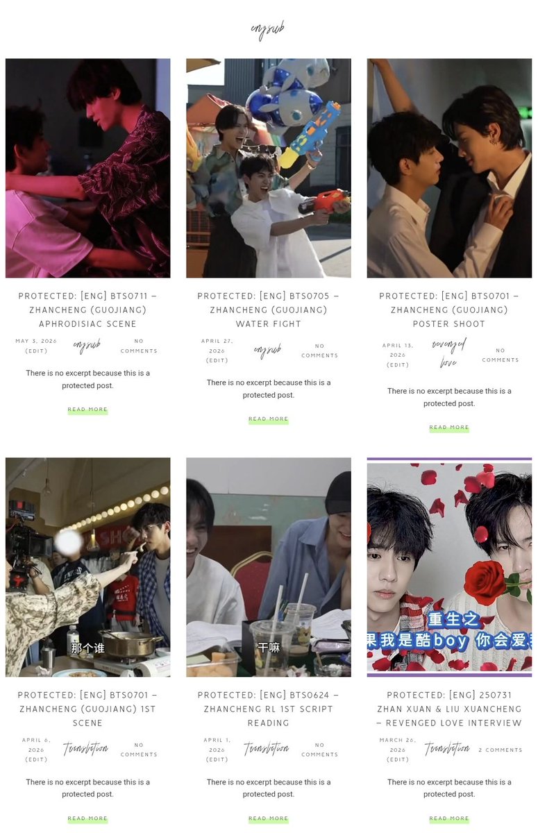 All GuoJiang BTS content will be available every Sunday from 6–9 PM (CST) 🫶💖💚

xiaoxinnovels.com/category/engsu…

#ZhanXuan #LiuXuancheng 
#ZhanCheng #XuanXuan