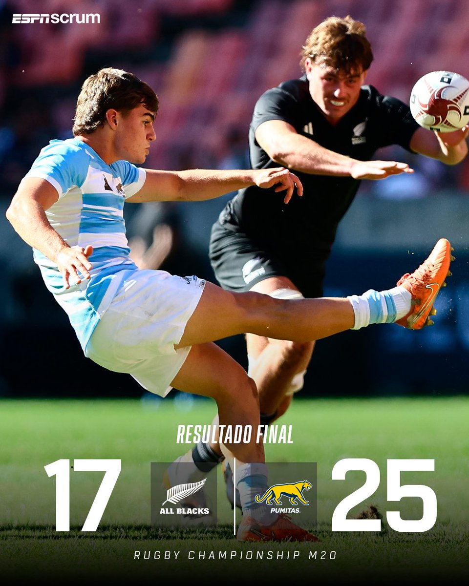 🇦🇷🔥 ¡LOS PUMITAS HICIERON HISTORIA EN EL RUGBY CHAMPIONSHIP M20!

ℹ️ El conjunto argentino derrotó con autoridad a Nueva Zelanda por 25-17 en la segunda fecha del certamen juvenil.

📆 El próximo sábado cerrarán su participación en el campeonato, enfrentando a Australia, desde