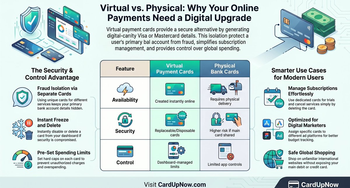 CardUpNow's tweet image. Virtual Payment Cards 💳

Stop exposing your real card everywhere online.
More security. More control. Instant access.
This is how smarter payments work.

Learn more 👇
cardupnow.com/virtual-paymen…

#CardUpNow #VirtualPaymentCards #DigitalPayments #SecurePayments #Fintech