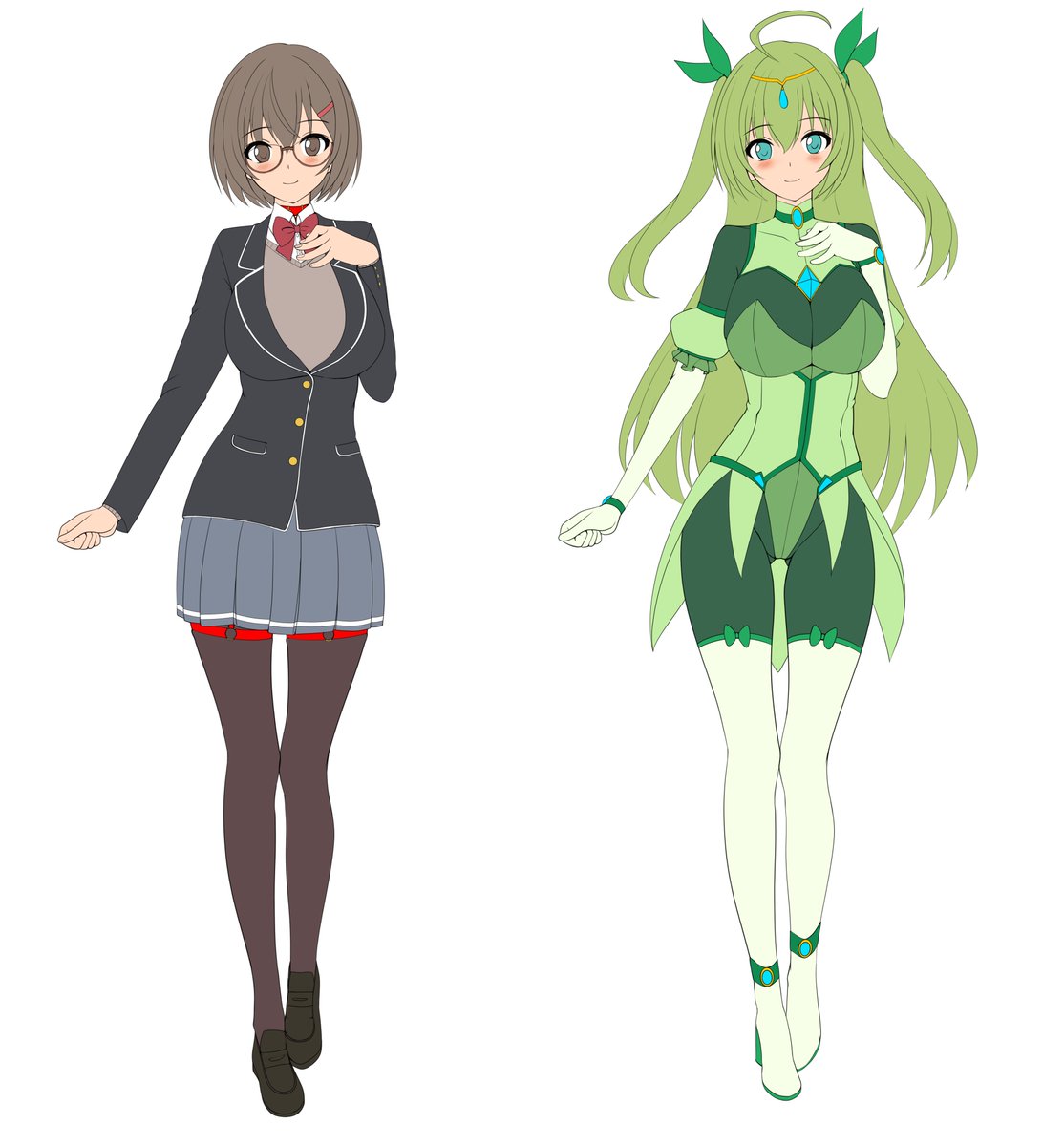 変身ヒロインちゃんその2の下描きです!
変身前はおとなしめで地味な性格をしていますが、かなりのドMで制服の下にボディハーネスを付けいます。
変身後は緑主体のスーツになりでかい胸があらわになります!完成絵はスーツはつやつやに塗ります! 