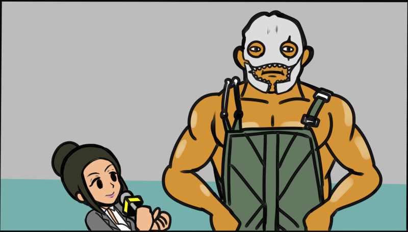 sumijake's tweet photo. キラー会見（アニメにしようとして辞めたやつ） #DbD https://t.co/Iq8I9bC5B2