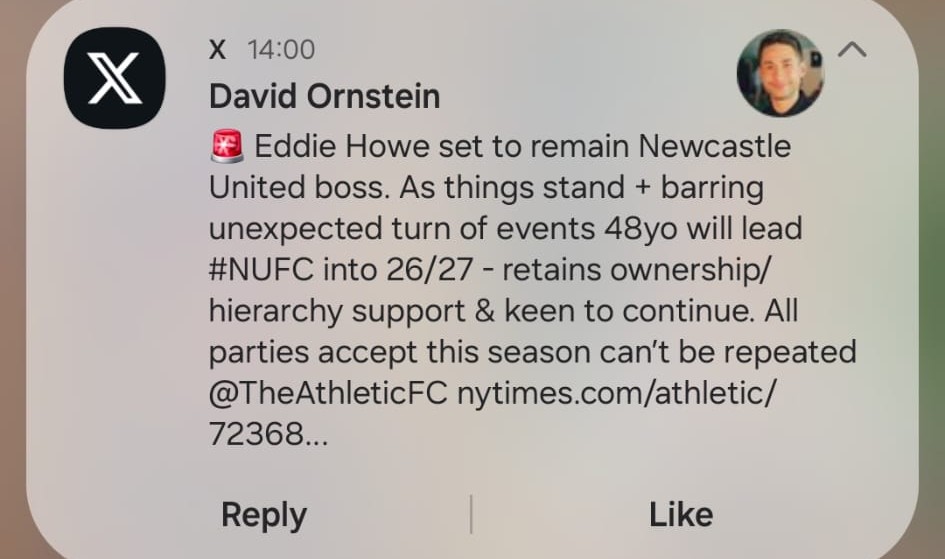 MagnificoMags's tweet image. David Ornstein with breaking news this afternoon that Eddie Howe is to remain as #Newcastle manager.

I think we all agree this season hasn't been acceptable in the league.

⚫⚪

#NUFC #NUFCFans #NewcastleUnited #united